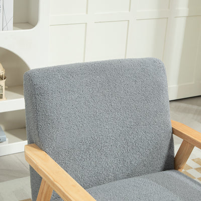 HOMCOM Accent Chair Wood Frame with Thick Cashmere Cushions Wide Seat Armchair Home Furniture Bedroom Office Grey 