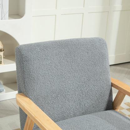 HOMCOM Accent Chair Wood Frame with Thick Cashmere Cushions Wide Seat Armchair Home Furniture Bedroom Office Grey 