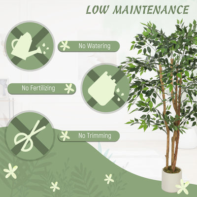 HOMCOM 150cm Artificial Ficus Tree, Fake Potted Tree with Solid Wood Trunk and Pot for Indoor, Green 