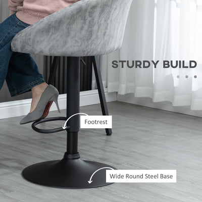 HOMCOM Modern Bar Stools Set of 2, Height Adjustable Swivel Barstools, PU Leather Upholstered Bar Chair with Backrest, Armrests and Footrest for Breakfast Bar, Counter, Kitchen, Light Grey 