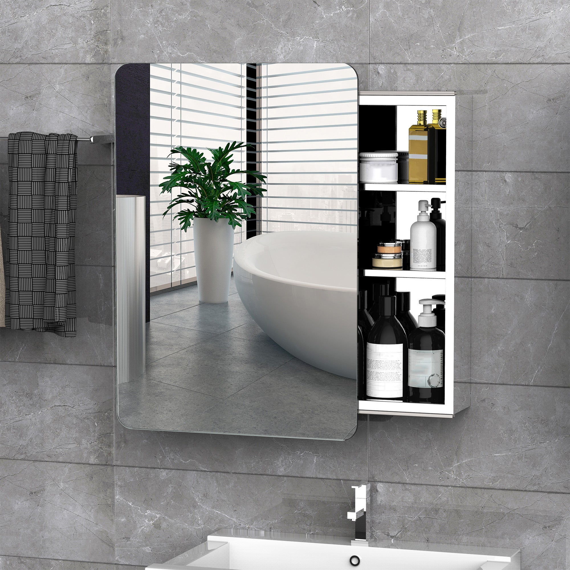 kleankin Bathroom Storage Cabinet w/Sliding Mirror Door, Wall Mounted Bathroom Cabinet with 3 Shelves, Stainless Steel Frame, 46W x 66H cm 