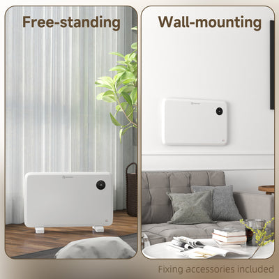 HOMCOM 1200W Electric Convector Heater, Freestanding or Wall Mounted, Space Heater with Adjustable Thermostat, Timer, White 