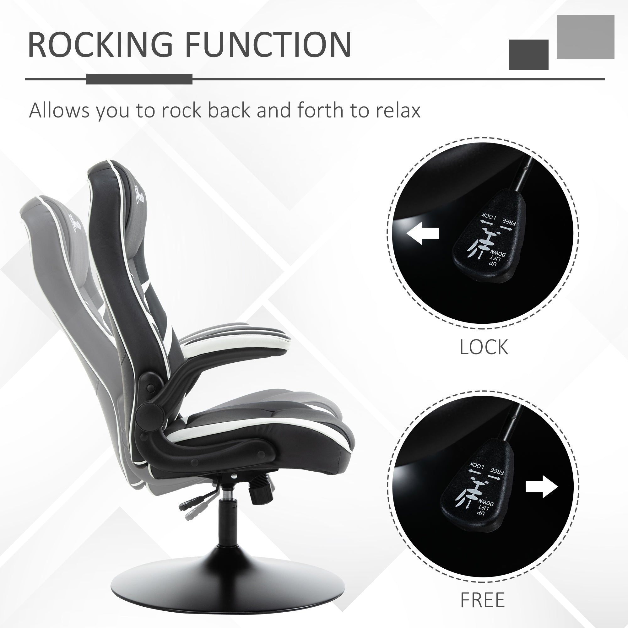 Vinsetto Gaming Chair Ergonomic Computer Chair with Adjustable Height Pedestal Base, Home Office Desk Chair PVC Leather Exclusive Swivel Chair Black 