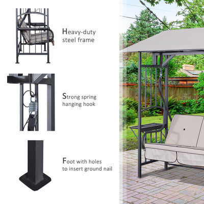 Outsunny Outdoor Garden 2 Seater Canopy Swing Chair Seat Porch Loveseat Vintage Hammock Cushioned Seat w/ and Side Drink Panel 