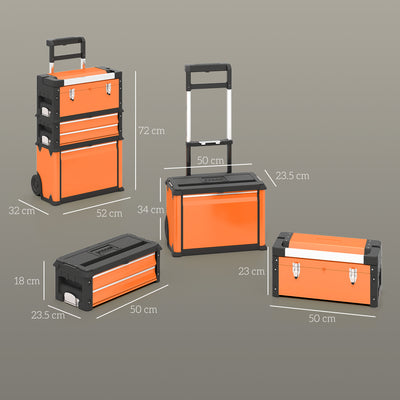 HOMCOM 3-in-1 Stackable Rolling Tool Box - Orange 