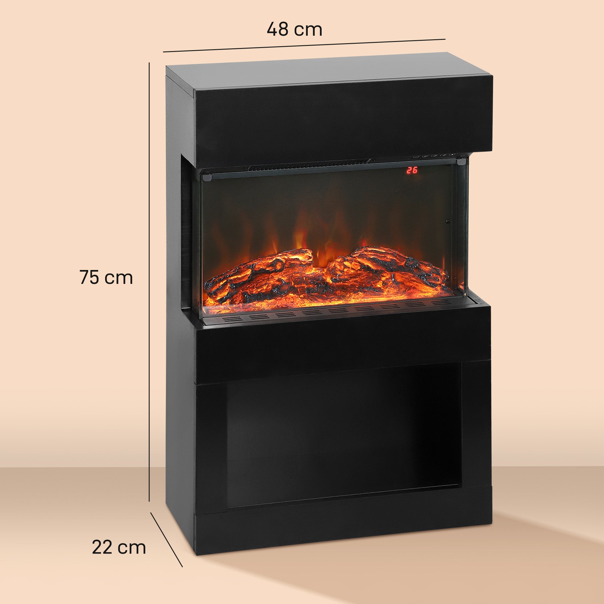 HOMCOM 19" Electric Fireplace with Surround, 3D Flame Effect, 6 Colours & 3 Brightness Levels, 1000W/2000W Black Electric Fire and Mantel Reach up to 30㎡ Space with Remote & Timer, 3 Sided View 
