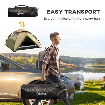 Outsunny Two-Man One Room Camping Tent, with Accessories - Dark Green 