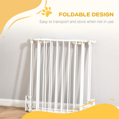 PawHut Pet Safety Gate, 3 Panels Playpen Fireplace, Metal Fence, Stair Barrier, Room Divider w/ Walk-Through Door - White 