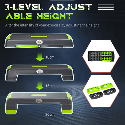 HOMCOM Aerobic Step with 3-Level Adjustable Heights for Home, Office Exercise, Grey and Green 
