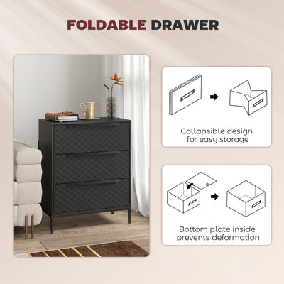 HOMCOM Chest of Drawers, Dresser with 3 Fabric Drawers and Aluminium Handles - Black 