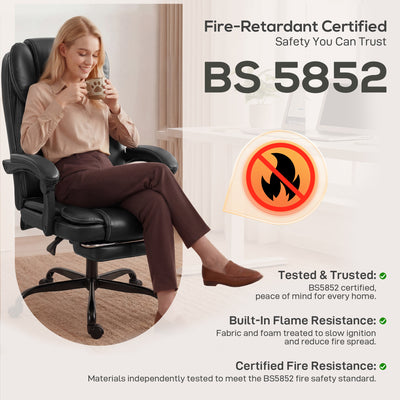 HOMCOM Executive Home Office Chair Reclining Function Footrest Computer Desk Chair High Back, Black