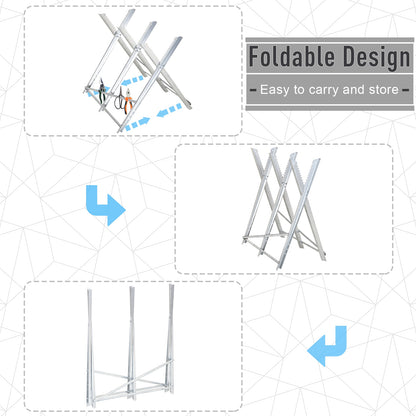 DURHAND Portable Sawhorse Heavy Duty Steel Adjustable Work Support, Foldable Sawhorse Stand 100 kg Weight Capacity, Silver Tone 