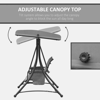 Outsunny 3 Person Outdoor Patio Porch Swing Chair with High Back Design, Side Pouches and Adjustable Canopy, Charcoal Grey 