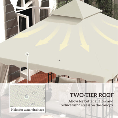 Outsunny 3 x 3 m Gazebo Canopy Replacement Covers, 2 - Tier Gazebo Roof Replacement TOP COVER ONLY, Cream White 