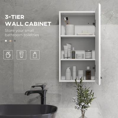 kleankin Bathroom Wall Cabinet, High Gloss Bathroom Storage Cabinet with Soft-Close Door, 3 Shelves, Adjustable Shelf, White