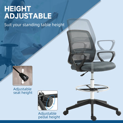 Vinsetto Ergonomic Mesh Back Drafting Chair Draughtsman Chair with Adjustable Height, Grey 