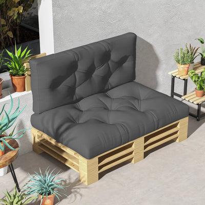 Outsunny 2 Seater Pallet Seat Cushions Back Pillows Replacement, Patio Chair Cushions Set for Indoor Outdoor, Charcoal Grey 