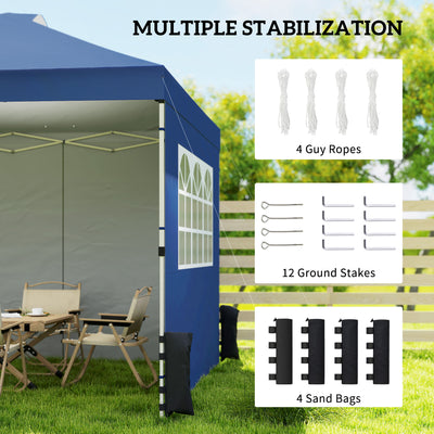 Outsunny Pop Up Gazebo Waterproof Height Adjustable Canopy with 3 Sidewalls Wheeled Bag for Parties 3 x 3 m Dark Blue 