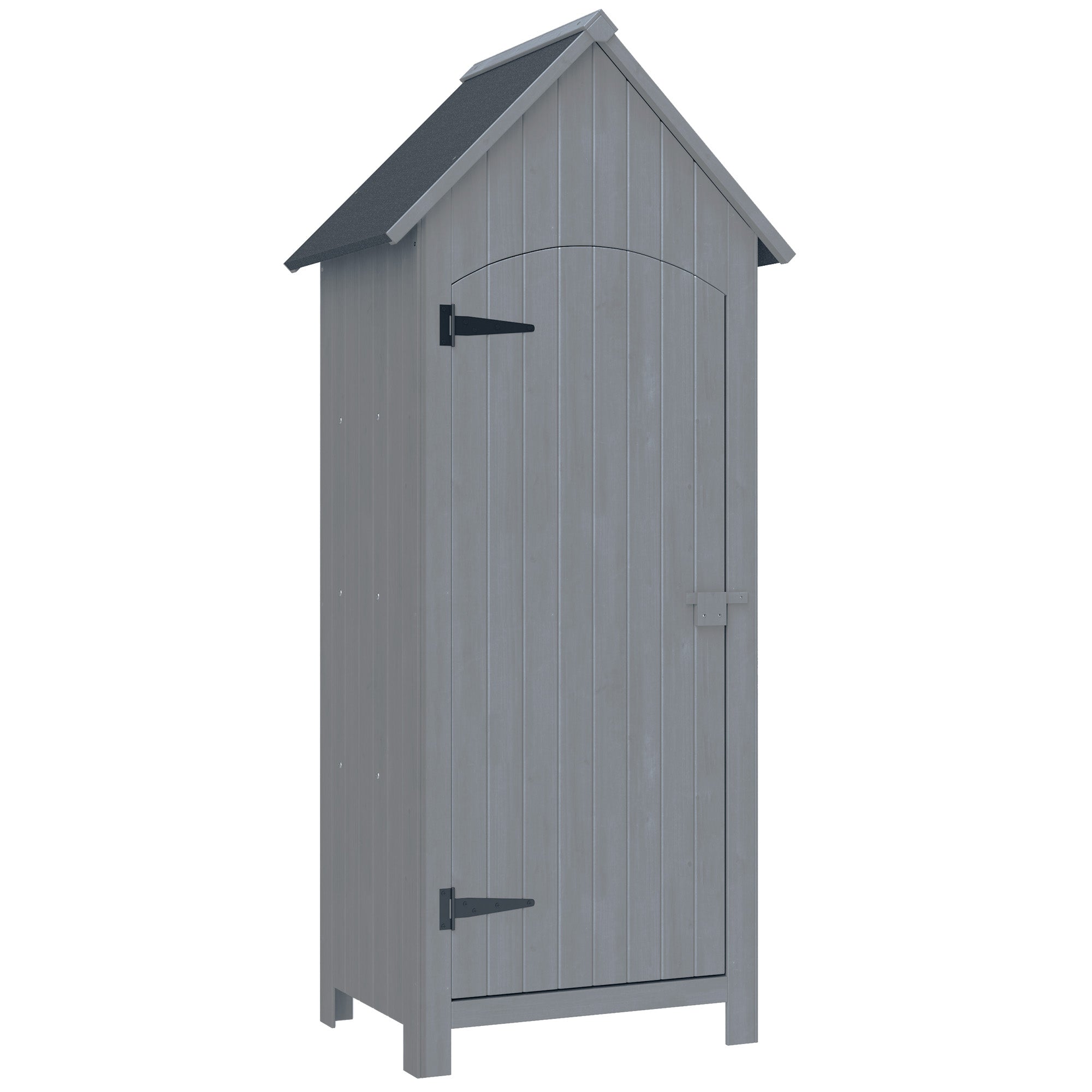 Outsunny Wooden Garden Storage Shed with 3 Shelves, Outdoor Tool Storage Cabinet with Tilt Roof and Lockable Door, 77.5 x 54.2 x 179.5 cm, Grey 