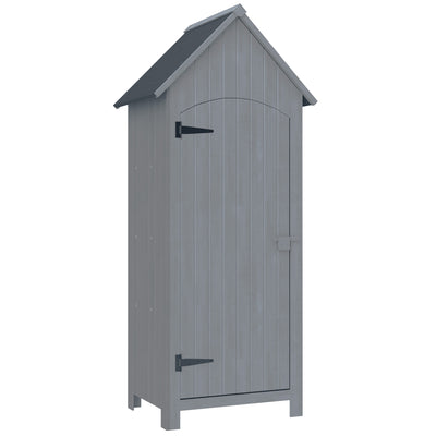 Outsunny Wooden Garden Storage Shed with 3 Shelves, Outdoor Tool Storage Cabinet with Tilt Roof and Lockable Door, 77.5 x 54.2 x 179.5 cm, Grey 