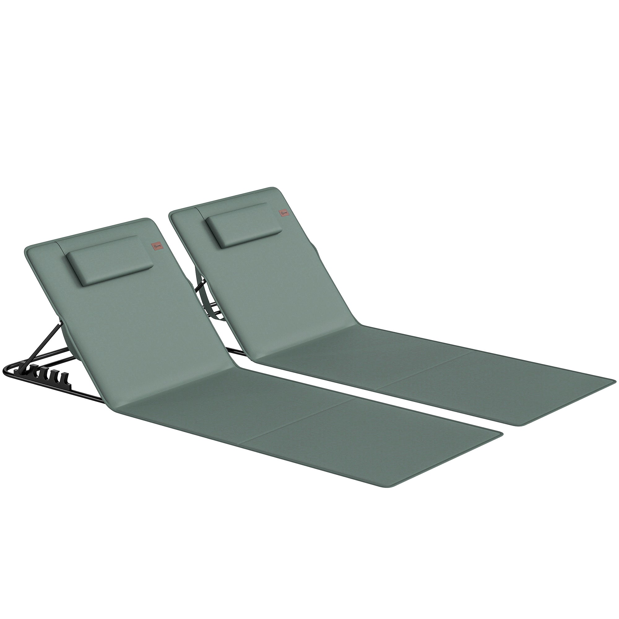 Outsunny Foldable Sun Loungers Set of 2, Portable Folding Beach Lounger with 4-level Adjustable Backrest, Grey 