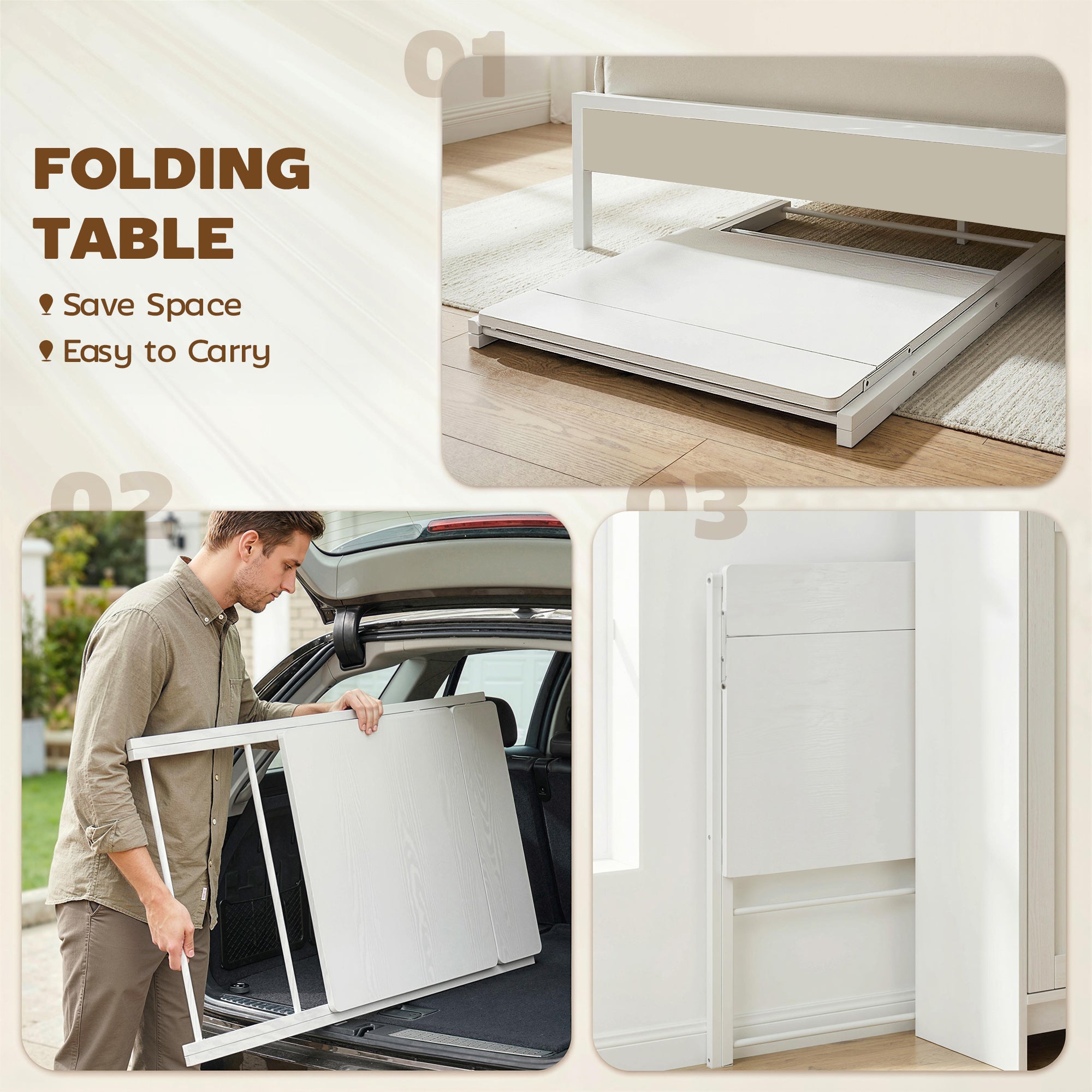 HOMCOM Compact Folding Desk for Small Spaces with Storage Shelf for Home Office, White 