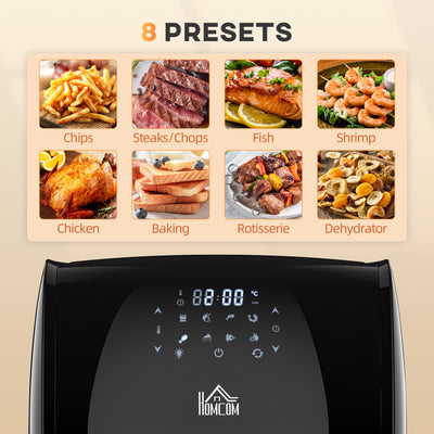 HOMCOM 12L 8 in 1 Digital Air Fryer Oven with Roast, Bake, Dehydrate, 8 Preset Modes, Rapid Air Circulation, Timer, Inner Light, Memory Function, 1800W, Dish Wash Accessory, Black 