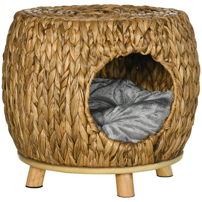 PawHut Wicker Cat Bed Cat House Stool with Washable Cushion, 44 x 43 x 41cm 
