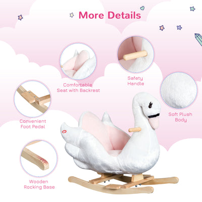 HOMCOM Kids Rocking Horse Plush Ride On Swan Toy w/ Safety Seat for Toddler 18 Months +, White and Pink 