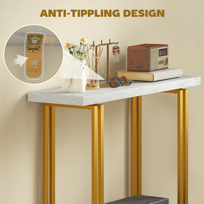 HOMCOM 100 cm Console Table with Faux Marble Top, Narrow Entryway Table with Anti-tipping Device, White 