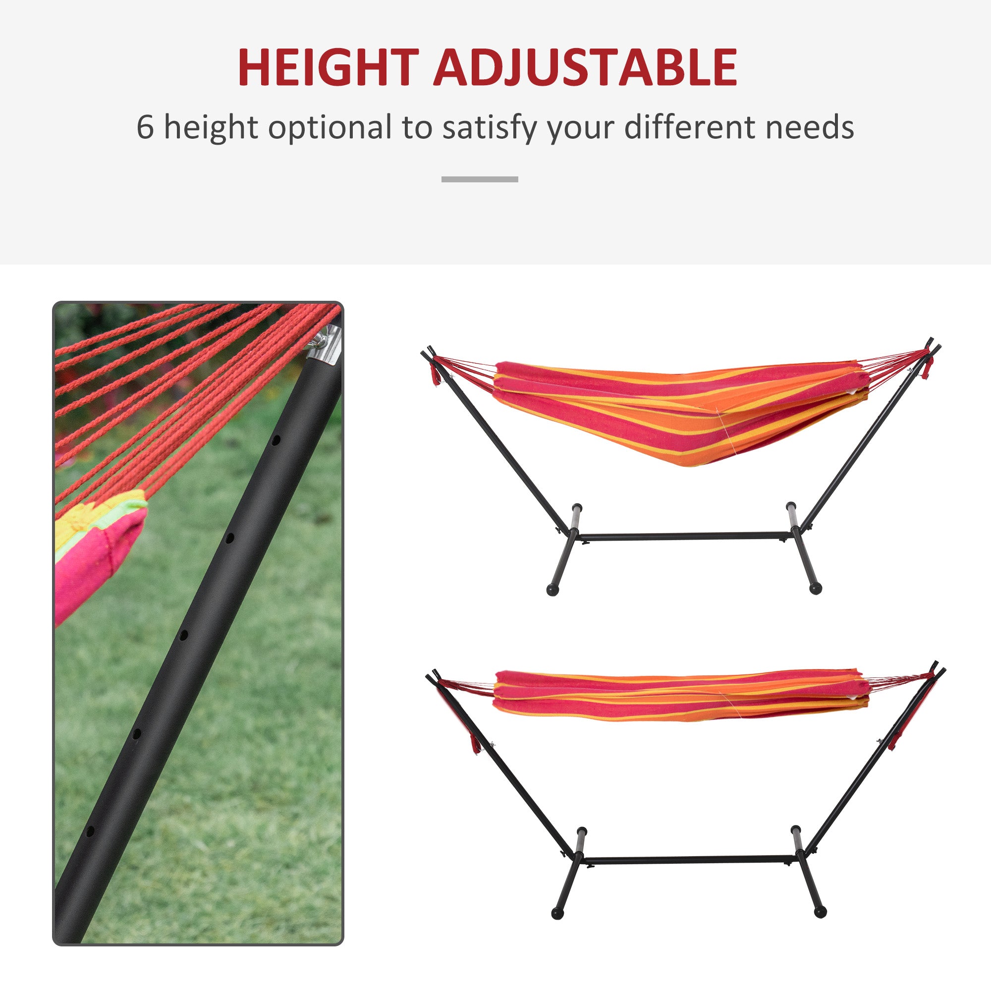 Outsunny 298 x 117cm Hammock with Stand Camping Hammock with Portable Carrying Bag, Adjustable Height, 120kg Load Capacity, Red Stripe 