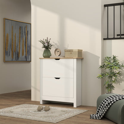 HOMCOM Slim Shoe Cabinet, Narrow Shoe Cupboard with 2 Flip Drawers, Adjustable Shelves for 12 Pairs of Shoes, High Gloss White 