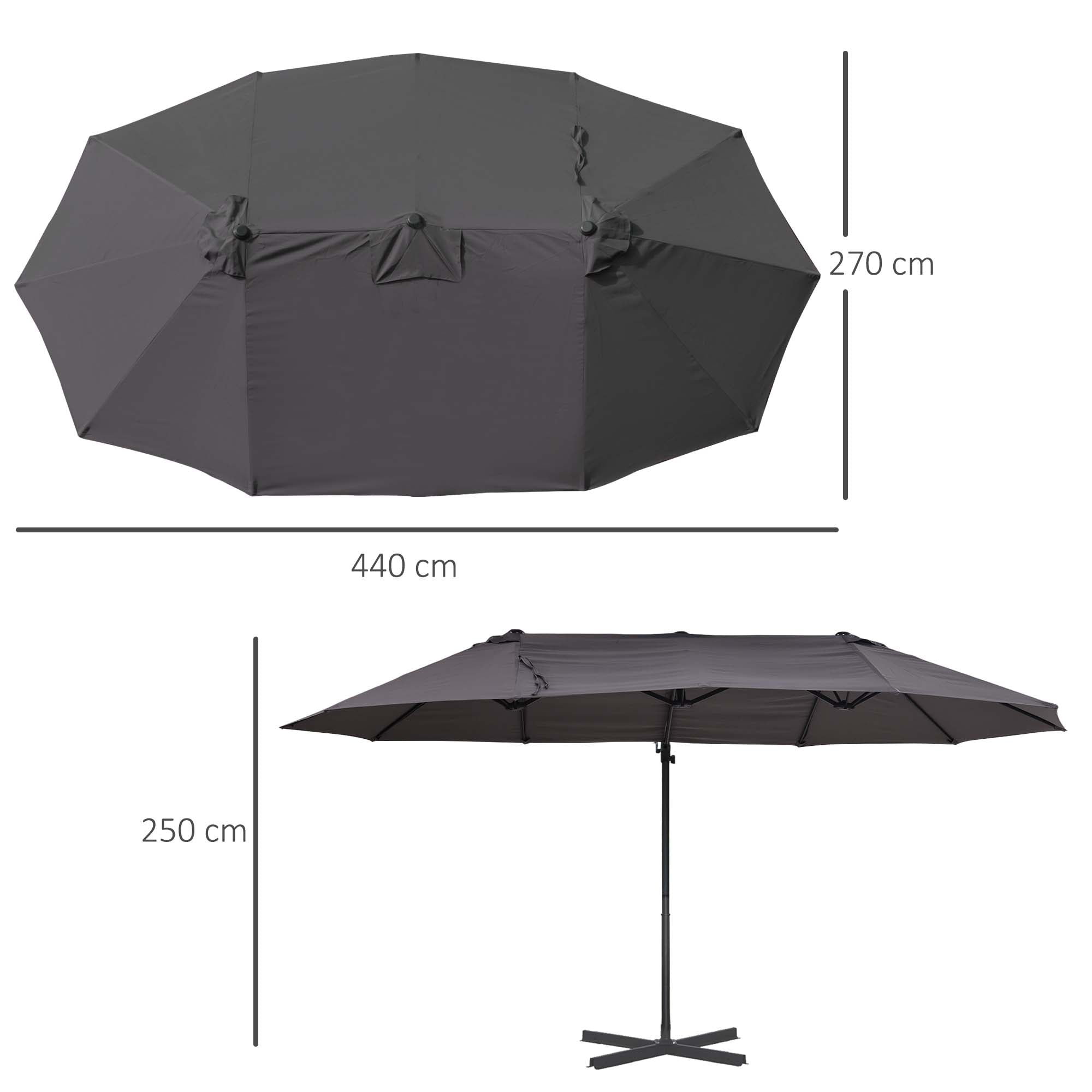 Outsunny Double Canopy Offset Parasol Umbrella Garden Shade w/ Steel Pole 12 Ribs Grey 