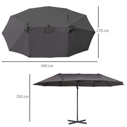 Outsunny Double Canopy Offset Parasol Umbrella Garden Shade w/ Steel Pole 12 Ribs Grey 