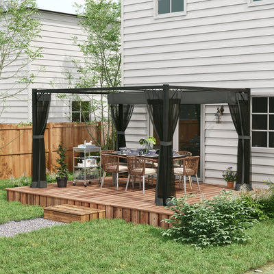 Outsunny 3 x 4m Aluminium Frame Pergola, with Retractable Roof - Dark Grey 