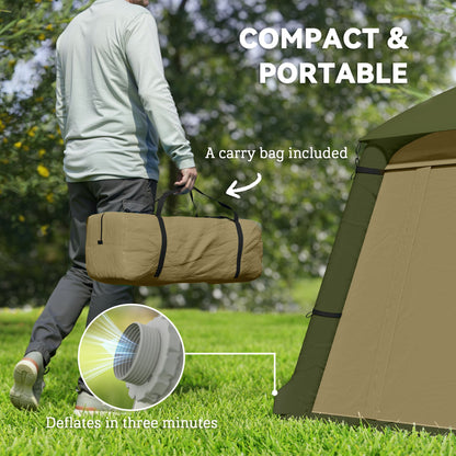 Outsunny Inflatable Camping Tent w/ Hand Pump, Easy Setup 1/2 Person Blow Up Tent Waterproof 190T Taffeta w/ Mesh Windows, Doors and Carry Bag, Brown 