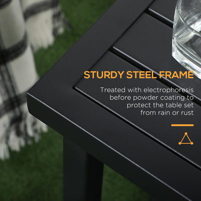 Outsunny Garden Side Table End Table Patio Coffee Table with Umbrella Hole, Steel Frame for Balcony, Black 