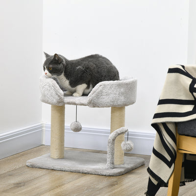 PawHut 42cm Indoor Cat Tree, with Toy Balls, Sisal Scratching Post - Light Grey 