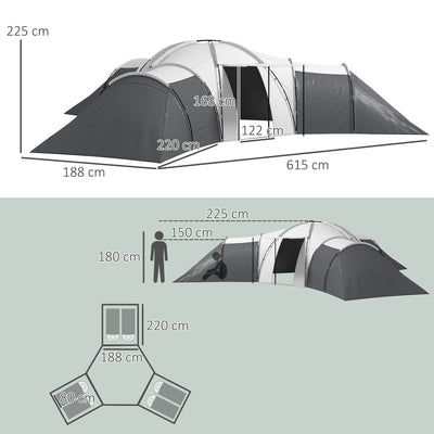 Outsunny 6-9 Man Tent with Bedrooms and Living Room, Accessories Included, Dark Grey 