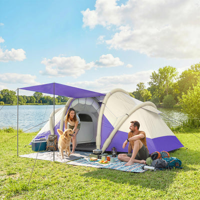 Outsunny Inflatable Tent 2 Bedroom 3000mm Waterproof Windproof Air Tent with Carry Bag for 4 Person 