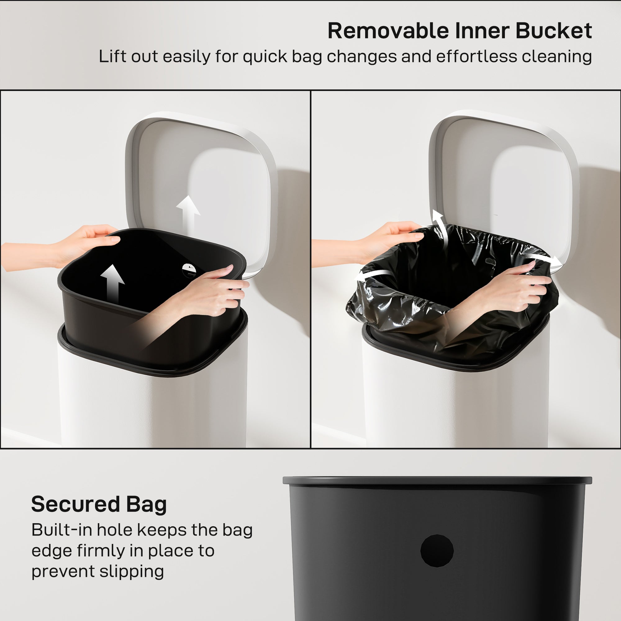 HOMCOM 30L Kitchen Bin, Compact Pedal Bin with Soft-Close and Stay-Open Lid, Removable Bucket for Kitchen, Home, Office, Cream 