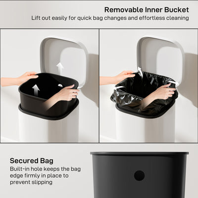 HOMCOM 30L Kitchen Bin, Compact Pedal Bin with Soft-Close and Stay-Open Lid, Removable Bucket for Kitchen, Home, Office, Cream 