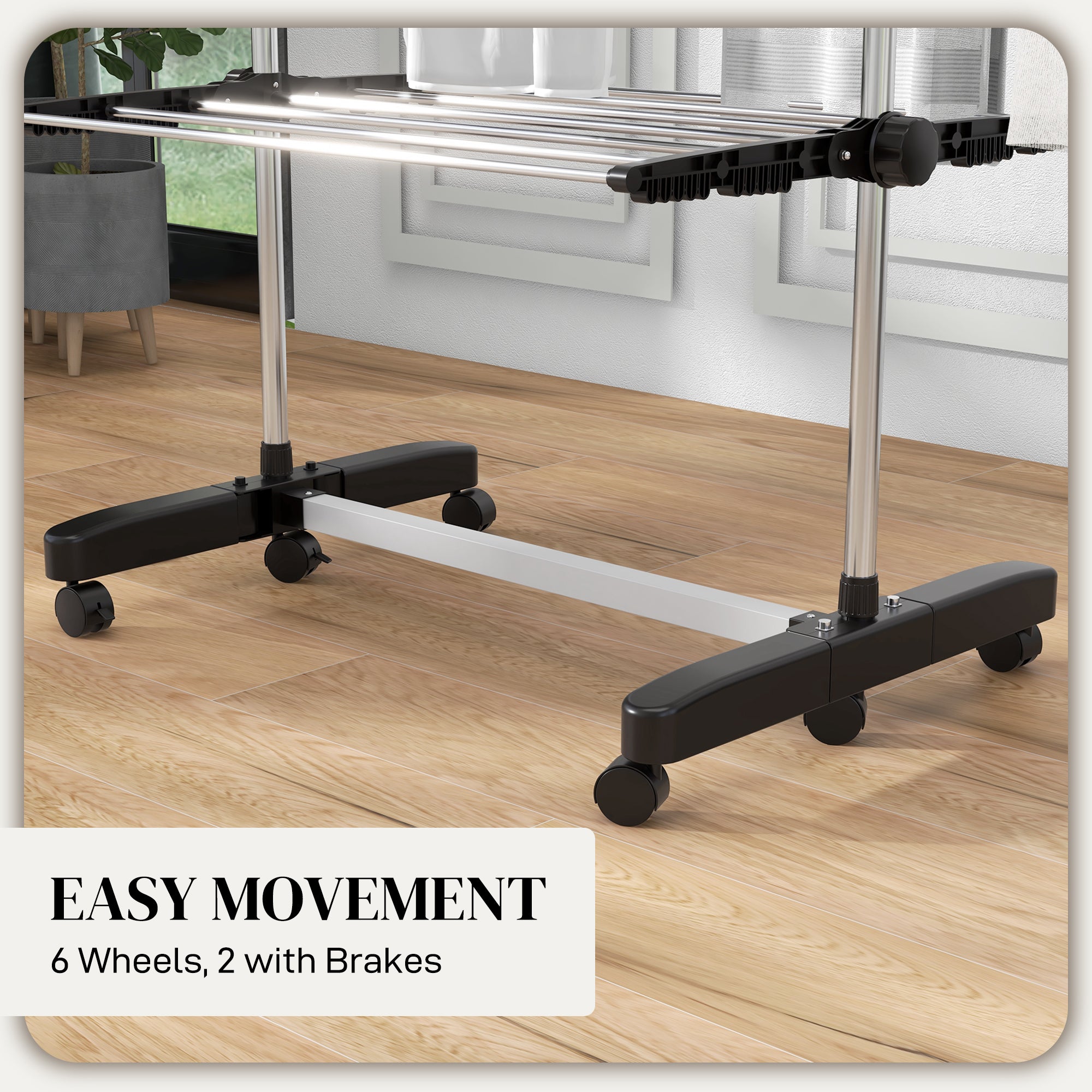 HOMCOM Four-Shelf Collapsing Clothes Horse, With Side Arms and Wheels - Black 