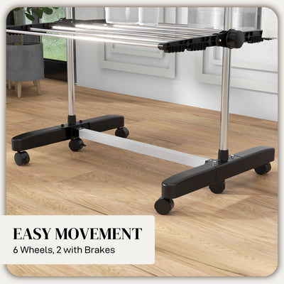 HOMCOM Four-Shelf Collapsing Clothes Horse, With Side Arms and Wheels - Black 