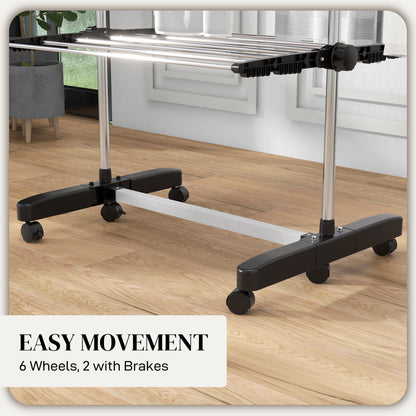 HOMCOM Four-Shelf Collapsing Clothes Horse, With Side Arms and Wheels - Black 