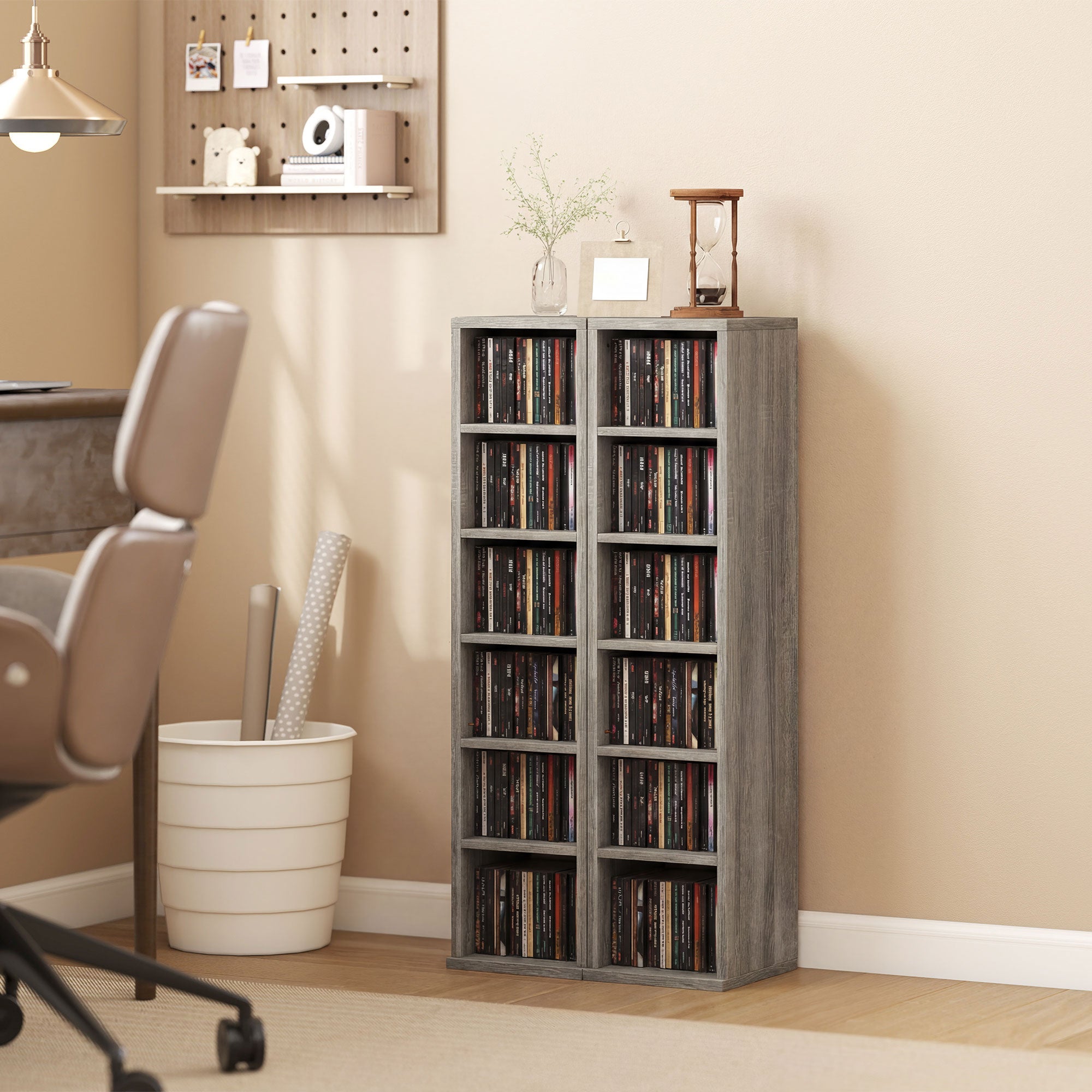HOMCOM Set of 2 CD Media Display Shelf Unit Tower Rack with Adjustable Shelves, Distressed Grey 