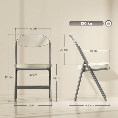 HOMCOM Set of Four Folding Corduroy Seat Chairs, Cream