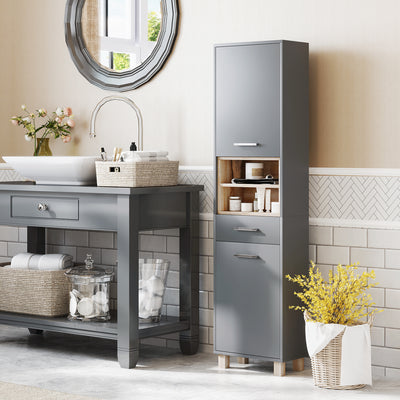 HOMCOM Tall Bathroom Storage Cabinet, Bathroom Storage Unit, Freestanding Bathroom Cabinet with Open Shelves and Drawer 