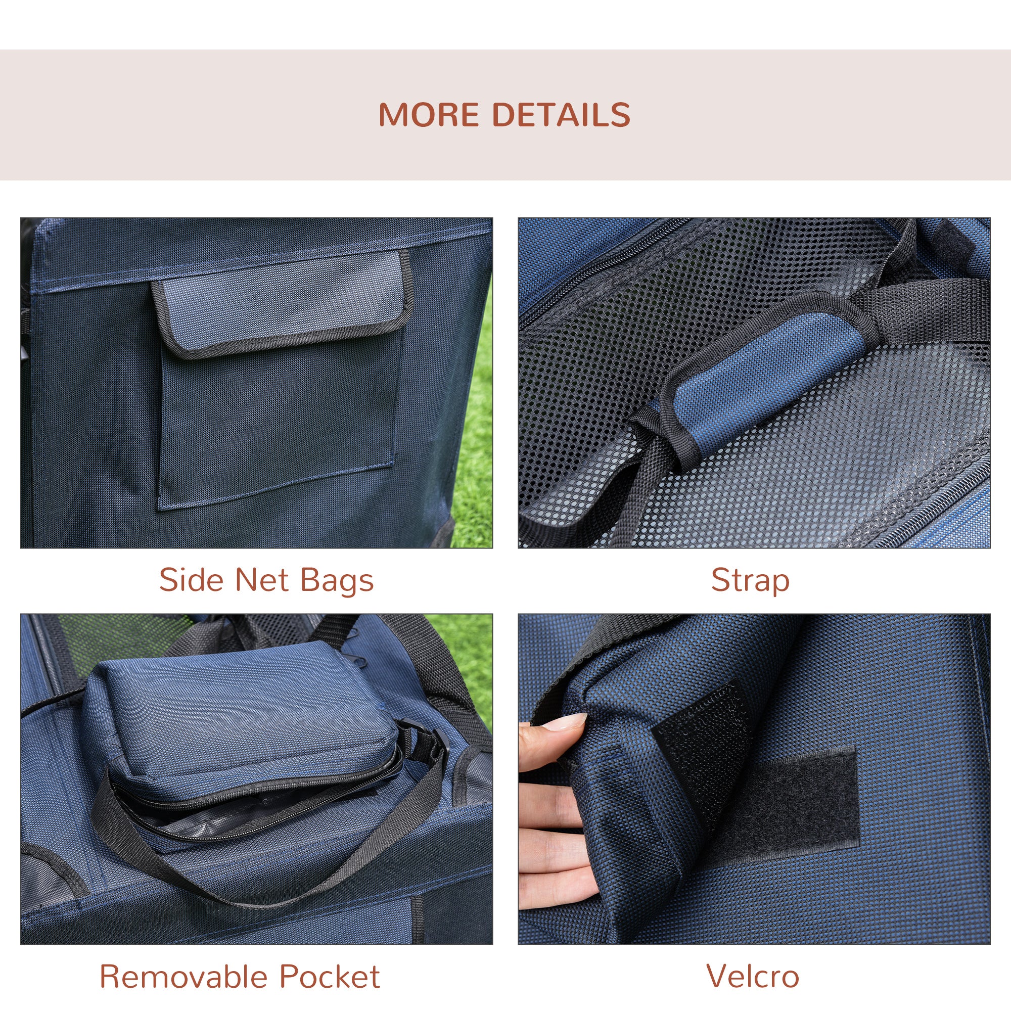 PawHut Foldable Pet Carrier for Small and Miniature Dogs, Portable Cat Carrier Soft Side Pet Travel Crate with Removable Mat, Storage Bags, Breathable Mesh 70 x 51 x 50cm - Dark Blue 