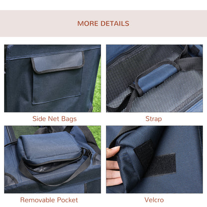 PawHut Foldable Pet Carrier for Small and Miniature Dogs, Portable Cat Carrier Soft Side Pet Travel Crate with Removable Mat, Storage Bags, Breathable Mesh 70 x 51 x 50cm - Dark Blue 